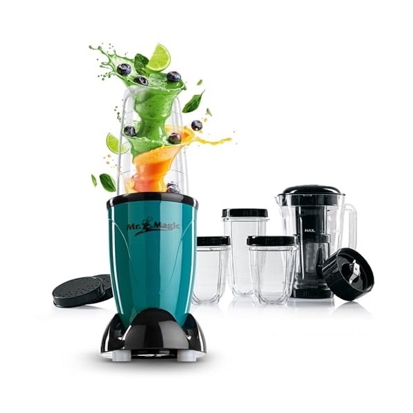 GOURMETmaxx Mr. Magic Mixer | Smoothie Maker avec paquet daccessoires XXL | 18 pièces | Blender avec couvercles anti-fuite p