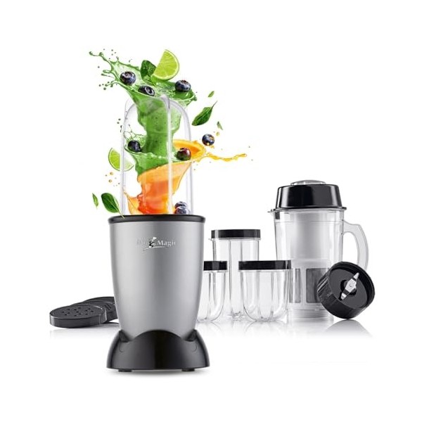 GOURMETmaxx Mr. Magic Mixer | Smoothie Maker avec paquet daccessoires XXL | 18 pièces | Blender avec couvercles anti-fuite p