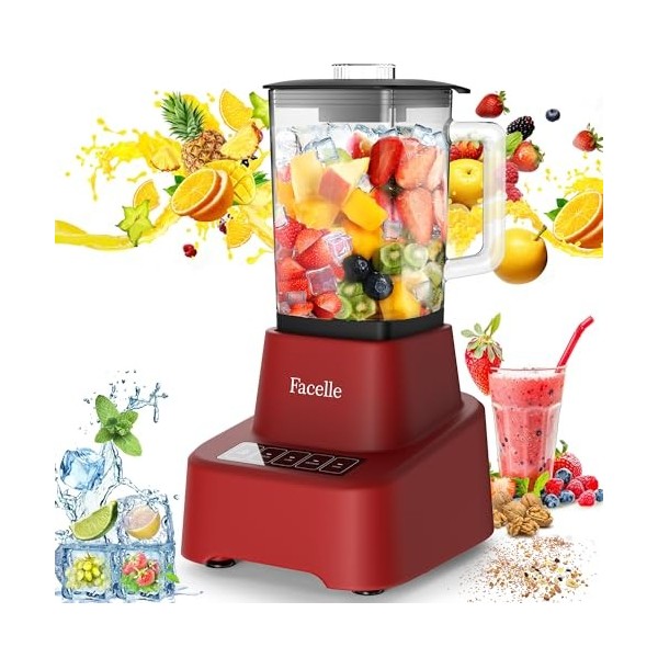 Facelle Blender mixeur, 1,6 L Verre Blender pour smoothies et shakes, Blender électrique avec écran tactile 3+P vitesses, bro