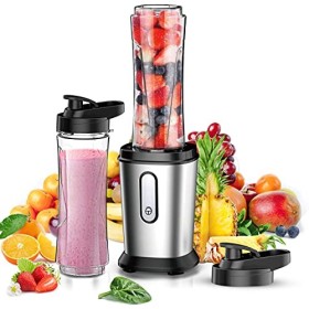 500W Mixeur Blender, Blender Smoothie Électrique avec 2 Bouteilles Tritan BPA-Free Portables de 600ml, Mixeur Smoothie avec 4