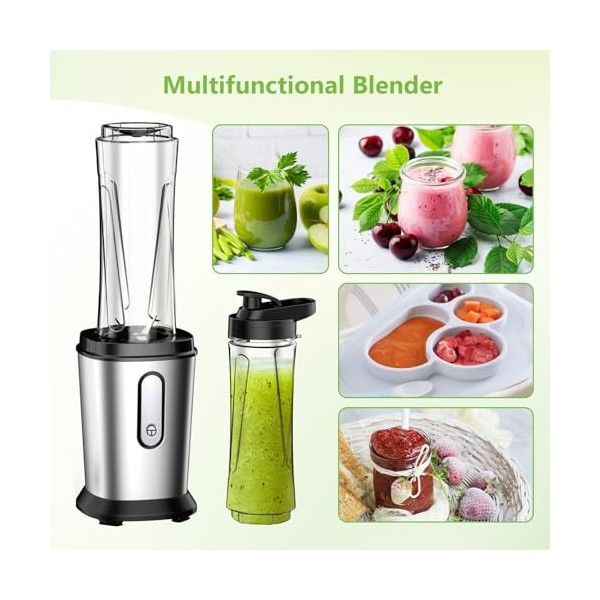 500W Mixeur Blender, Blender Smoothie Électrique avec 2 Bouteilles Tritan BPA-Free Portables de 600ml, Mixeur Smoothie avec 4