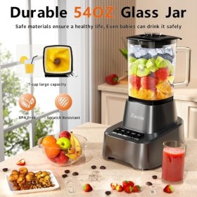 Zuccie Blender Mixeur 1200W Blender Smoothie 1.6L Mixeur Blender, 3 Vitesses + Fonction Dimpulsion, 6 Lames en Acier Inoxyda