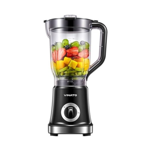 VINATO Blender Mixer électrique, Blender et Smoothie Mixer 1.8L Mixing jug, avec 4 lames en acier inoxydable pour les shakes,