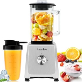 Homlee Blender Mixeur1200W Blender Smoothie avec 2 Vitesses et Fonction Pulse 1.6L blender en Verre,6 Lames en Acier Inoxydab