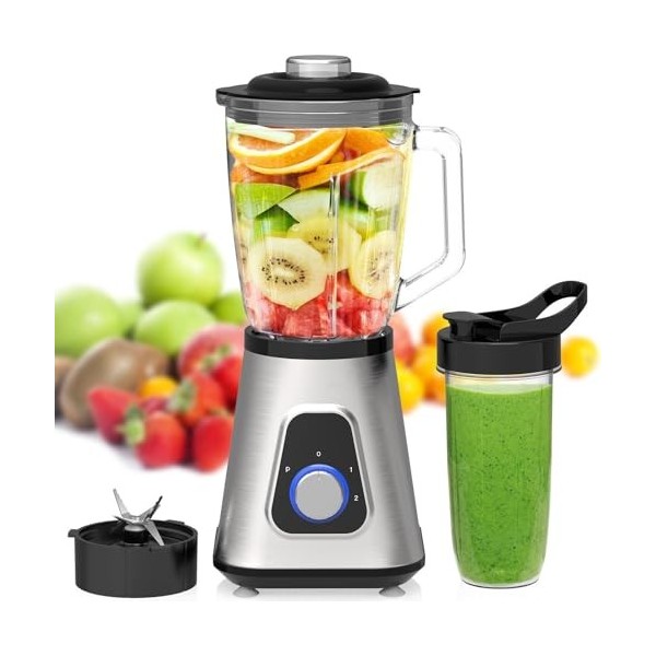 iceagle Blender Mixeur 1300W - 2-in-1 Blender Professionnel avec Bol verre 1,5 L & Tasse 600ml | Robots Multifonctions pour S