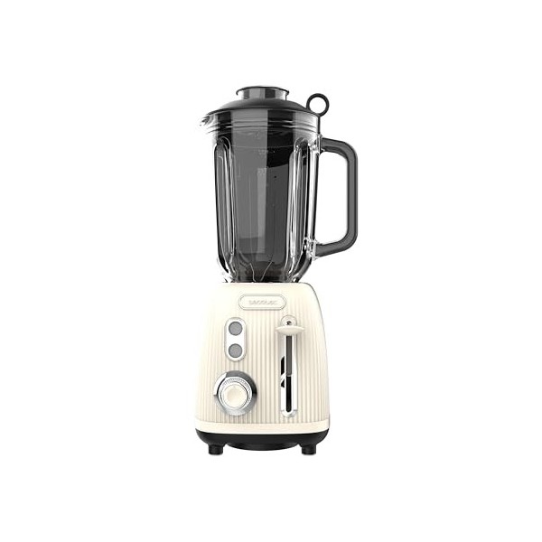 Cecotec Mixeur en verre Power Black Titanium RetroBeige. Mixeur rétro dune puissance maximale de 1200 W, lame à 4 feuilles a