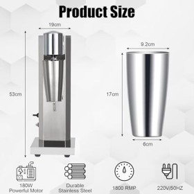 Mixeur à milkshake 800 ml - Blender électrique en acier inoxydable - 180 W - 1800 tr/min - 2 vitesses - Shaker à protéines él