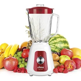 UFESA BS4707 Mixeur Blender activa avec fenêtre de bocal et bouchon doseur, 500 W, 1,5 litre, plastique, 3 vitesses, Blanc/Ro