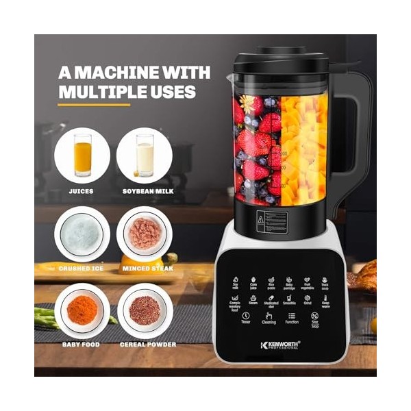 Mélangeur et machine à soupe, 12 programmes automatiques, mixeurs de 1200 W pour robot culinaire de cuisine, 8 lames amovible