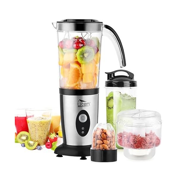 Uten Blender à Smoothie 2 L, Mixeur de Cuisine 1800 W, Impulsion et 5 Vitesses, Mixer sur Pied avec Bocal en Verre, Boîtier e