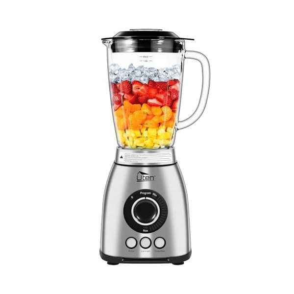 Uten Blender à Smoothie 2 L, Mixeur de Cuisine 1800 W, Impulsion et 5 Vitesses, Mixer sur Pied avec Bocal en Verre, Boîtier e