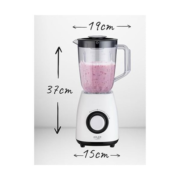 Mixeur Haute Performance ADLER 1000W - Récipient 1,5L, Lames Inox, 2 Vitesses + Pulse