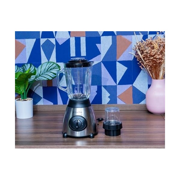 2 en 1 Blender Blend Wave Steel noi - Acier inoxidable et verre - Puissance 1500W - 5 vitesses et fonction Pulse - 1,5L