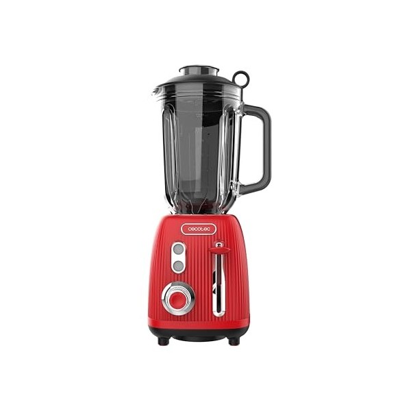 Cecotec Blender Mixeur Retro Power Black Titanium RetroRed. Puissance Maximale de 1200 W, 2 Vitesses, 4 Lames Revêtues de Tit