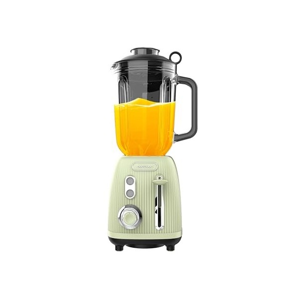 Cecotec Blender Mixeur Retro Power Black Titanium RetroGreen. Puissance Maximale de 1200 W, 2 Vitesses, 4 Lames avec Revêteme