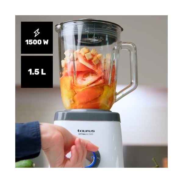 Taurus - Blender Optima Go | 1500W | Bouteille Portable 500ml | Lames 4 Fils | 2 Vitesses + Turbo | Acier Inoxydable | Antidé