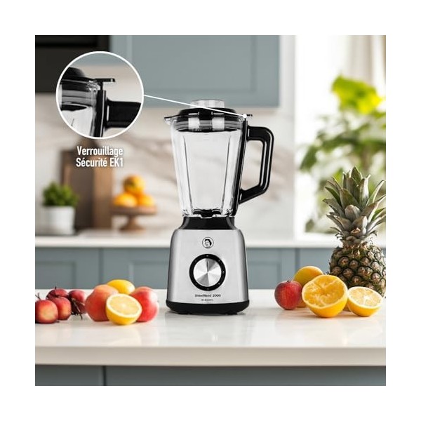 Juanita ShineBlend Mixeur Blender 2000W, Blender Smoothie Bol en Verre, Grande Capacité 1.5L, Mixer pour Jus Soupe et Smoothi