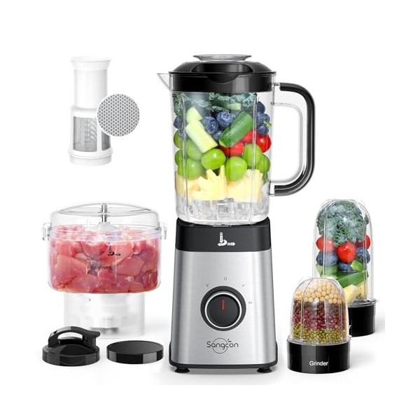Sangcon Blender Mixeur 5 En 1,Blender Smoothie 500w Robot Culinaire Pour Shakes Et Smoothies, Viande HachéE,3 RéGlages De Vit