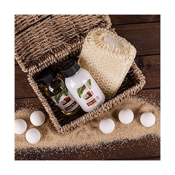 accentra Coffret cadeau jonc de mer coco, bain, SPA et douche parfum de noix de coco - superbe coffret cadeau dans un coffre 