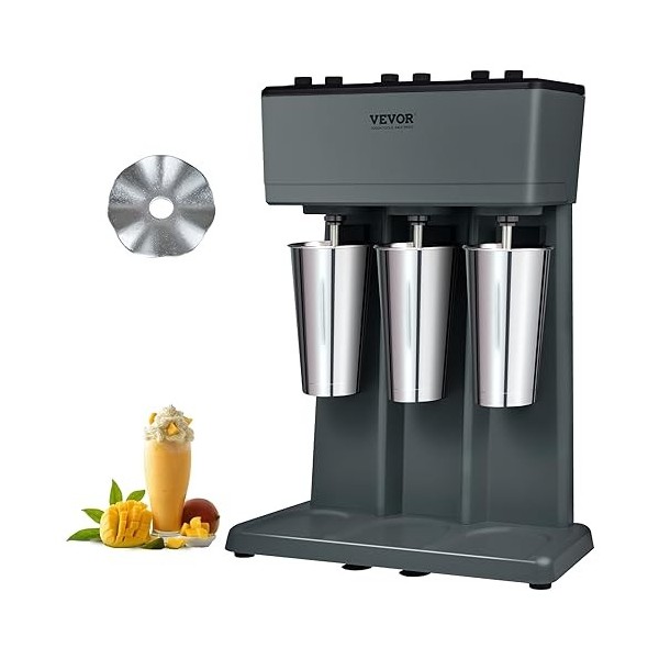 VEVOR Mixeur Électrique pour Milkshakes 3 Têtes Machine à Milkshake 750 W 3 Vitesses 15000/18000/21000 tr/min 3 Gobelets en I