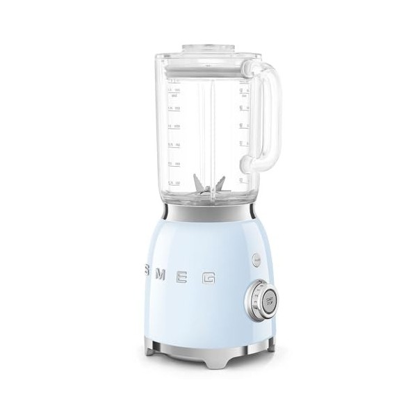 Smeg, Blender BLF03PBEU 1,5 L, 4 Vitesses, 4 Fonctions Smoothie, Pulse, Glace Pilée et Autonettoyant, Bloc Moteur et Bouchon 