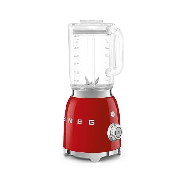Smeg, Blender BLF03RDEU 1,5 L, 4 Vitesses, 4 Fonctions Smoothie, Pulse, Glace Pilée et Autonettoyant, Bloc Moteur et Bouchon 