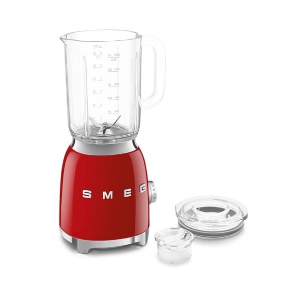 Smeg, Blender BLF03RDEU 1,5 L, 4 Vitesses, 4 Fonctions Smoothie, Pulse, Glace Pilée et Autonettoyant, Bloc Moteur et Bouchon 