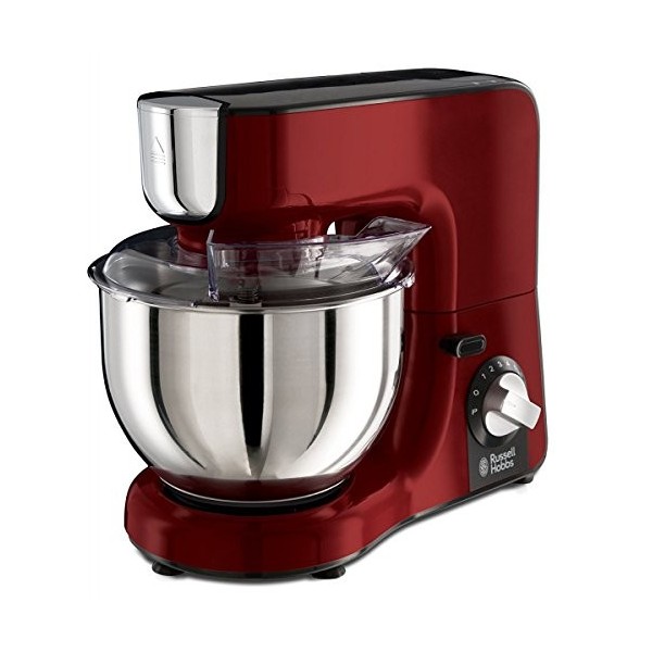 Russell Hobbs Robot pâtissier multi [pétrin, batteur & blender] Desire Rouge 3 fouets: batteur pâtes lourdes, crochet pétrin