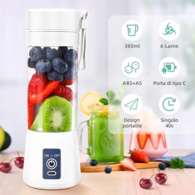 Mixeur Portable pour Smoothie - 380ML Mini Blender avec 6 Lames en Acier Inoxydable - USB Blender Smoothie pour Voyage, Cuisi