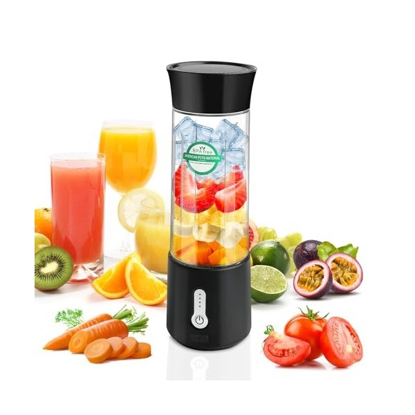500ml Tragbarer Mixer für Smoothies und Shakes,Mixer Smoothie Maker To Go,Mini Standmixer Tragbar mit 6-Klingen Edelstahl,Wie