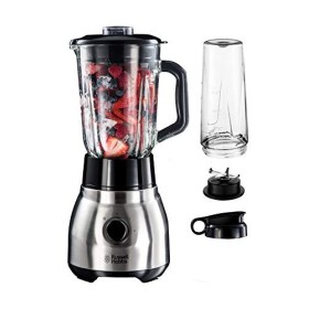 Russell Hobbs Blender [Polyvalent, Puissant & Rapide] Essential Bol en verre 1,5L + Gourde Nomade, 4 Lames en acier Inox, 2 