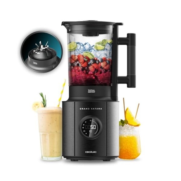 Cecotec Blender Glass Grand Katana 2700MAX Total Destroy Screen B. Mixeur Max Power 2700W, Affichage Digital, 8 Lames avec Re