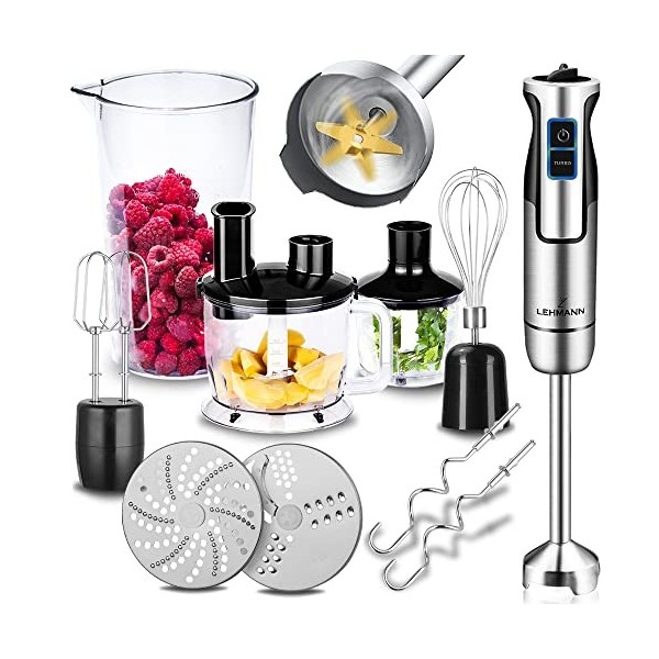 Lehmann Chopsui Mixeur plongeant 1200 W, Mixeur Plongeur avec 8 niveaux de vitesse en acier inoxydable, Mixeur blender pour A