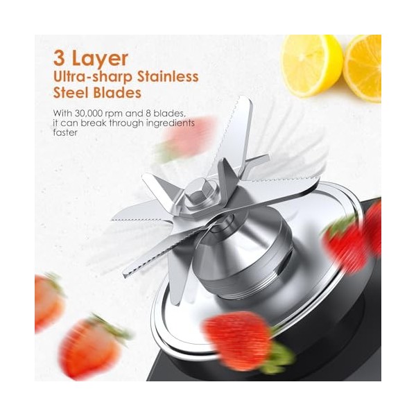 Enfmay Blender Smoothie, 2000W Mixeur Blender avec Fonction Pulse, Vitesse Réglable, Nettoyage Automatique, Mixeur Smoothie 2