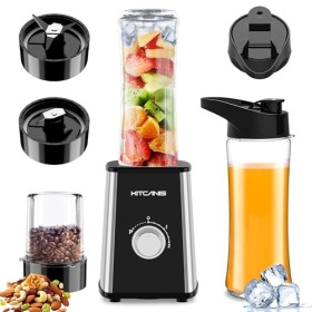 KITCANIS Mini Smoothie Maker 3 en 1, Mixeur électrique 800W, 3 vitesses réglables 2 bouteilles portables de 600 ml et 300 ml 