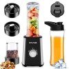 KITCANIS Mini Smoothie Maker 3 en 1, Mixeur électrique 800W, 3 vitesses réglables 2 bouteilles portables de 600 ml et 300 ml 