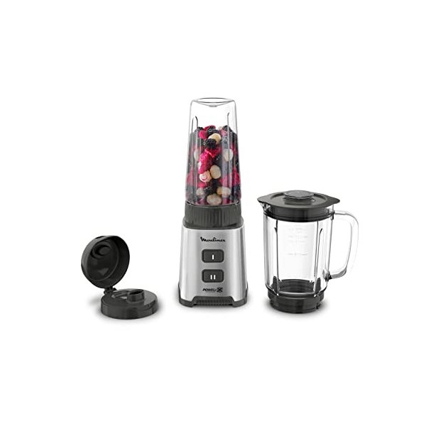Moulinex Blender, Mini mixeur compact, 400 W, Technologie Powelix, Lames amovibles, 2 vitesses, Contrôle de la texture, Verse