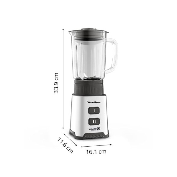 Moulinex Blender, Mini mixeur compact, 400 W, Technologie Powelix, Lames amovibles, 2 vitesses, Contrôle de la texture, Verse
