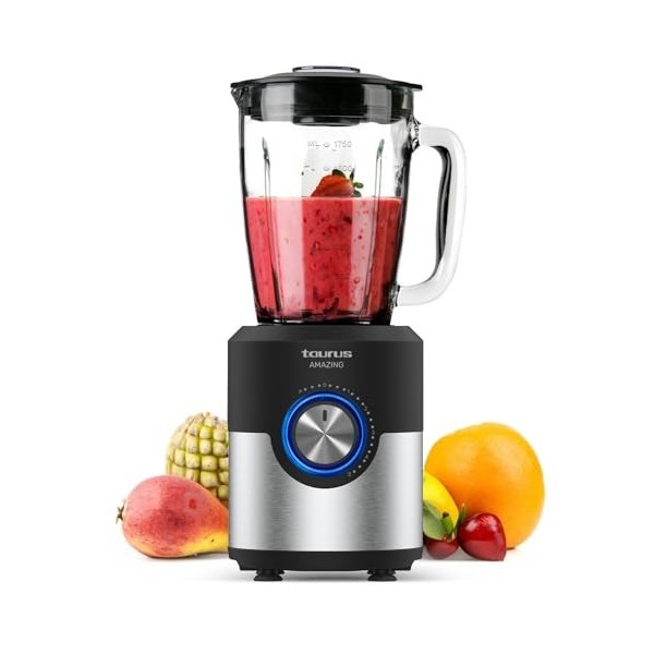 Taurus Amazing JB1200XC - Mixeur en verre 1200W, capacité 1.75L, lames en acier inoxydable à 6 tranchants, 5 vitesses + Turbo