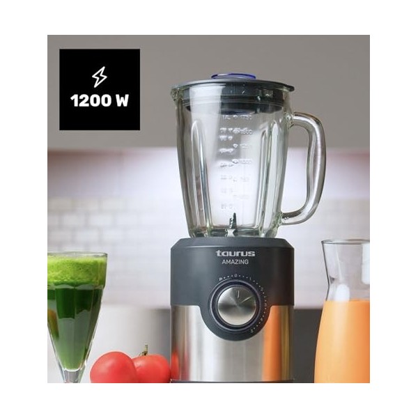 Taurus Amazing JB1200XC - Mixeur en verre 1200W, capacité 1.75L, lames en acier inoxydable à 6 tranchants, 5 vitesses + Turbo