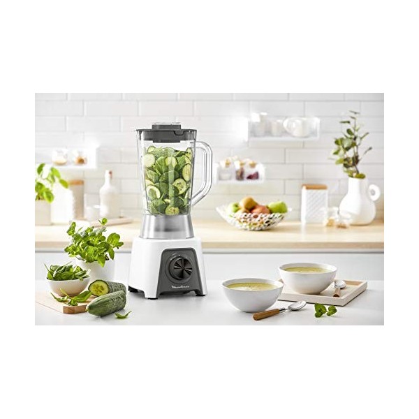 Moulinex Blendeo+ LM2C01 Mélangeur de verre 450 W, capacité de 1,5 L, acier inoxydable, mixeur 2 vitesses, pique à glace, lam
