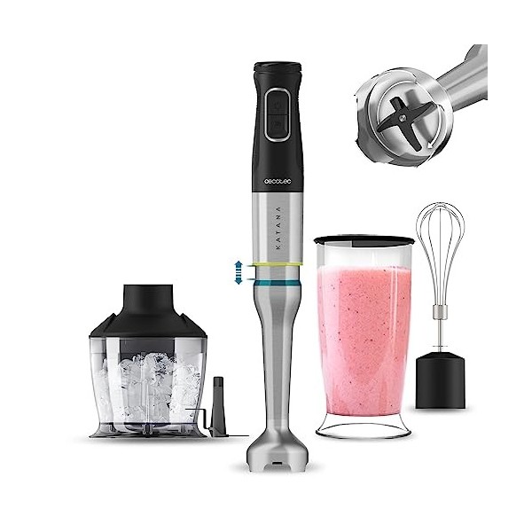Cecotec Katana TotalDestroy 1500XL PerfectCream&Crush Hand Blender, 1500 W, 21 vitesses et Turbo, 4 lames en titane noir, cap