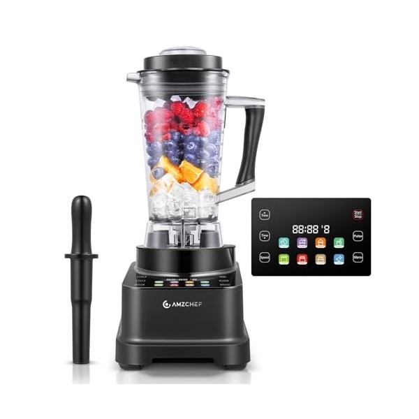 AMZCHEF 8-EN-1 Blender avec 8 Menus Préréglés et 10 Vitesses | Auto-IQ Blender Mixeur 2000W avec Écran Tactile LCD | 2L Mixer