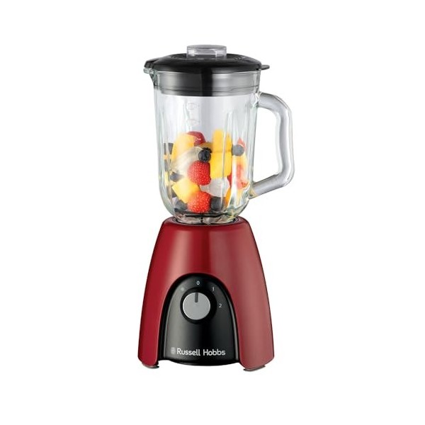 Russell Hobbs Mixeur [Fonction Pulse] Desire rouge Bol en verre 1,5 L, 650W, 2 Vitesses, 6 Lames en acier inox amovible,Blen