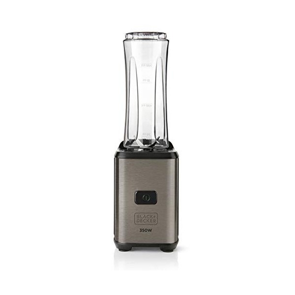 BLACK+DECKER BXJBA350E - Mini blender 350W, blender smoothies et Milk-shake avec 2 bouteilles de 600ml sans BPA, couvercle he
