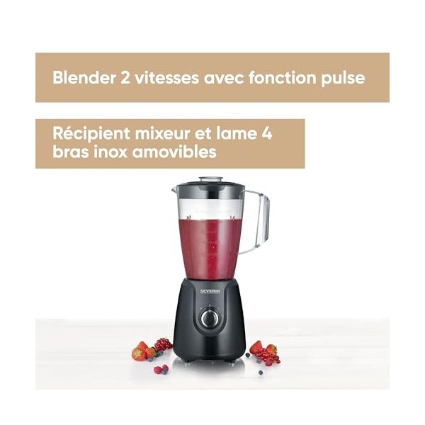 SEVERIN Blender avec Récipient Amovible, 1,5 L, env. 600 W, SM 3707, Noir