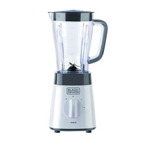BLACK+DECKER BXJB500E - Blender mixeur 500W, bol en plastique 1.5L, 2 vitesses + Pulse, 4 lames en acier inoxydable, blanc et