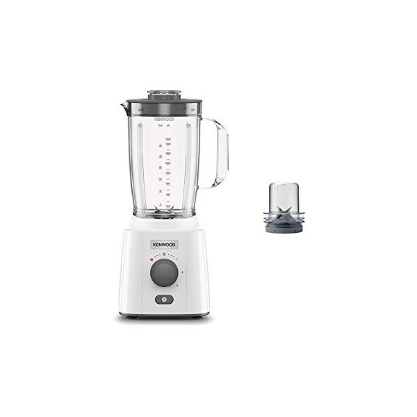 Kenwood BLP41.C0WH Mixeur, Carafe de 2L avec poignée pratique, lames en acier, 3 vitesses+Pulse, y compris accessoire haché,