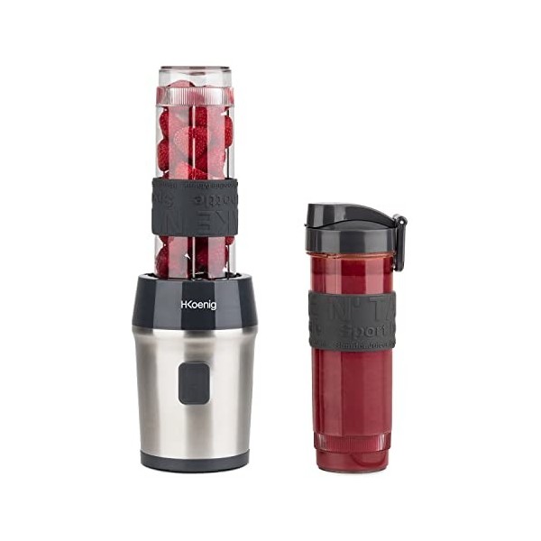 H.Koenig Mini Blender Smoothie Transportable Compact 570mL SMOO9 Sans BPA Puissant 300W, Mixeur à Smoothie 2 Bouteilles Porta