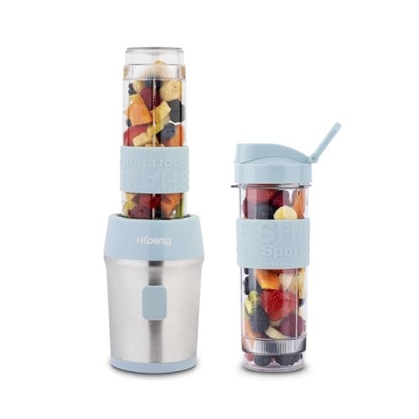 H.Koenig Mini Blender Smoothie Transportable Compact 570mL SMOO12 Sans BPA Puissant 300W, Mixeur à Smoothies 2 Bouteilles Por